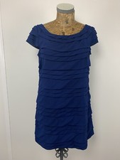 FRENCH CONNECTION DRESS MIDI Navy Blue Bandage Ripples UK 12 Short Sleeve Formal