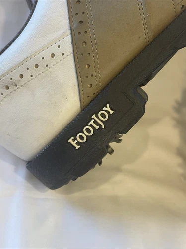 FootJoy GreenJoys Golf Shoes Mens Sz 9.5 M Soft Spikes White Beige Leather 45446