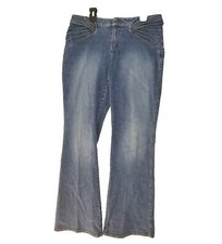 VTG 90s Cache 6 31 Jeans Flare Leg Stitch Detail Blue Medium Wash Bareback Y2K