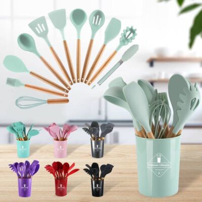 Küchenutensil Set 12-teilig hitzebeständig Silikon Küche Kochgeschirr Gadget Werkzeuge