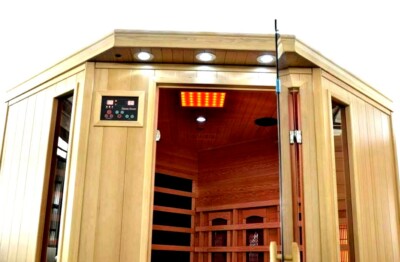Sauna Infrarotkabine Eckvariante 3 Spektralbereiche mit.Montage +Aromavernebler