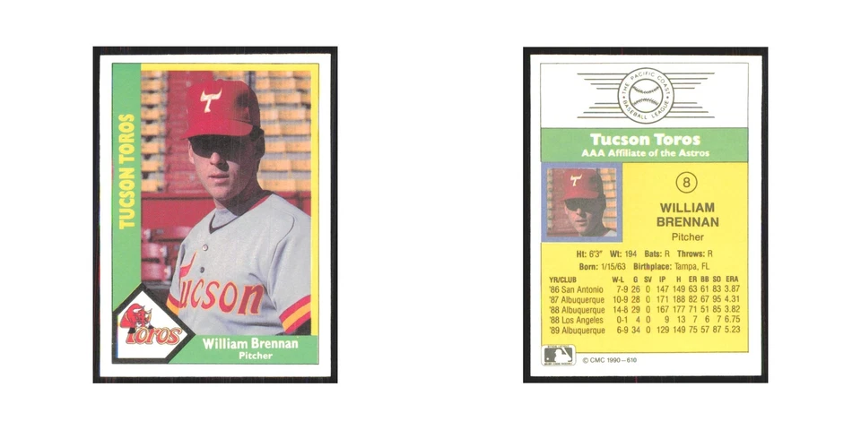 1990 CMC Minor League William Brennan Tucson Toros #610 - Image 3 of 3