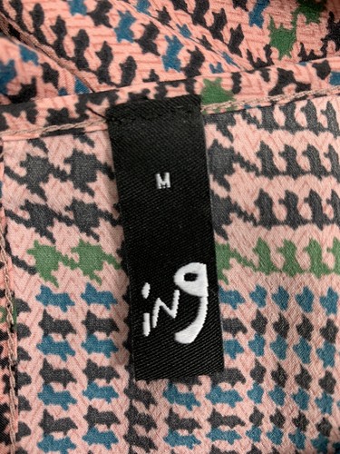 Ing Houndstooth Kleid Damen Medium M rosa schwarz Empire Taille Rüsche langärmelig - Bild 4 von 7