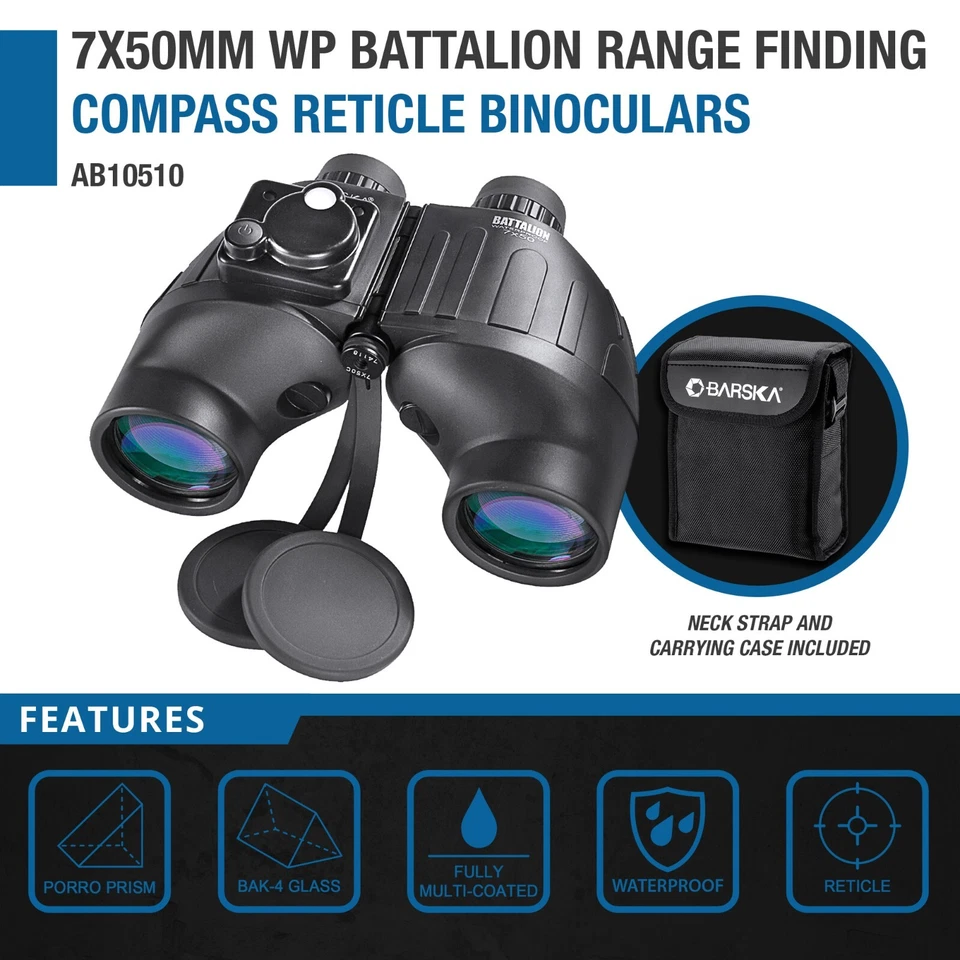 Brasak 7x 50mm Battalion Tactical Binoculars with Rangefinder Reticle AB10510 - Image 2 of 4