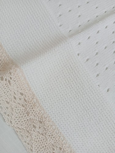 Romany Spanish Baby Shawl Baby Blanket Cream with Beige Lace and Cream bow - Picture 10 of 11