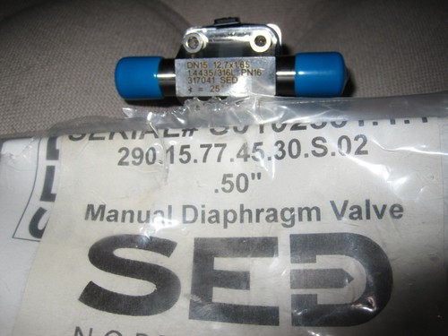 SED 1/2" Buttweld sanitary manual diaphragm valve 290.15.77.45.30.S.02 316L SS - Picture 2 of 4