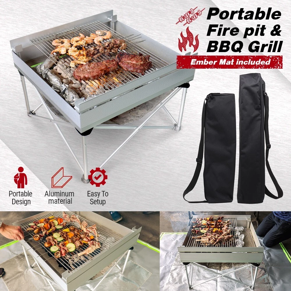 Portable Fire Pit & BBQ Grill, Charcoal Grill, Outdoor Picnic Camping