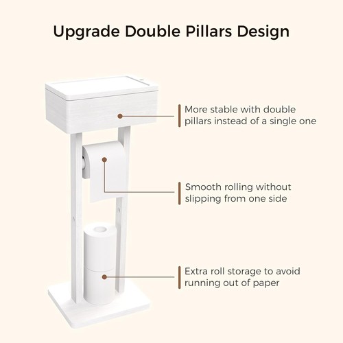 4-in-1 Bamboo Toilet Paper Holder Stand with Storage Shelf - Modern Convenience - Picture 7 of 9