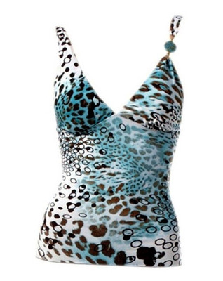 raffiniertes Tankini Oberteil Microfaser TOP mit Soft-Cup türkis weiß  40 B/C