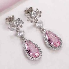 3.4CT CZ Women Earring November Gifts Silver Plated Dangle Drop Earring