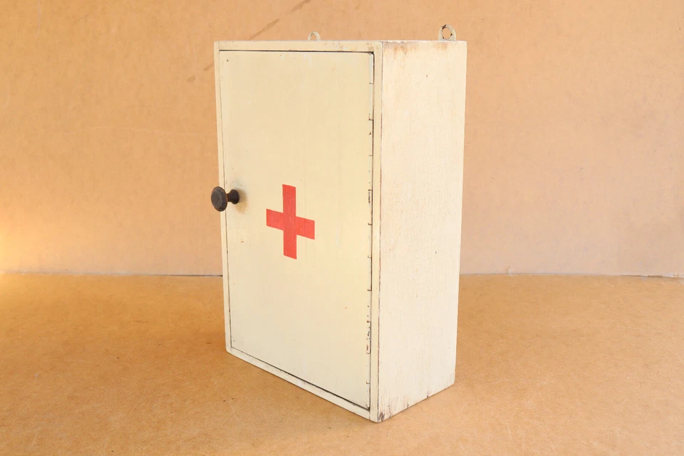 Vintage Furniture Cupboard Wood Medical Box First Aid Chest Storage Shelf 1940s - Image 3 of 4