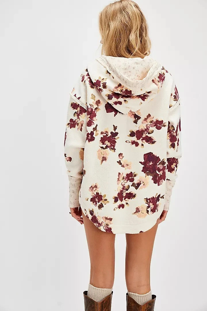 OFF WHITE Free People Bali Bring Me Roses Sherpa Pullover Felpa con Cappuccio M 277048