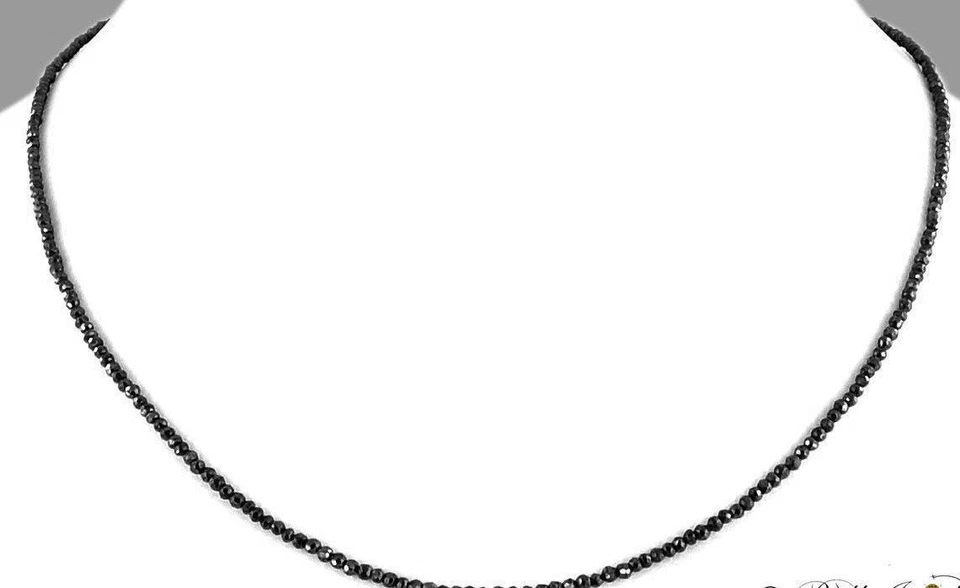 Collar de cuentas redondeadas de diamantes negros de 3,00 mm 32 pulgadas ¡Certificado AAA! Regalo ideal Foto 2 de 3
