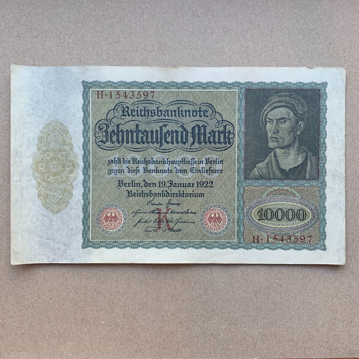 German VAMPIRE Note 10000 Mark Banknote 1922 Post WW1