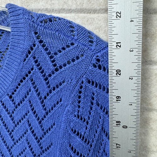 Talbots Blue Linen Blend Chevron Open Knit Long Sleeve Crewneck Sweater M - Picture 6 of 8