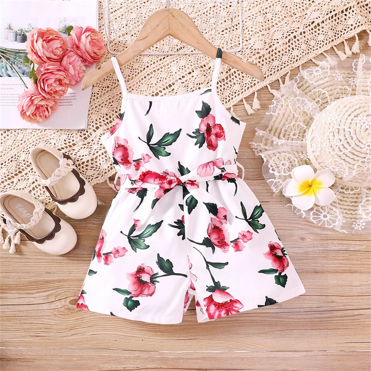 Girls Floral Short Jumpsuit Teen Wide Leg Rompers Kids Summer Casual Boho |  eBay