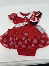 Disney Baby Girl Minnie Mouse 12-18 Month Red Polka Dot Halloween Dress Headband