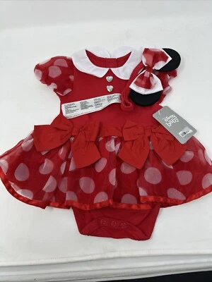 Disney Baby Girl Minnie Mouse 12-18 Month Red Polka Dot Halloween Dress Headband