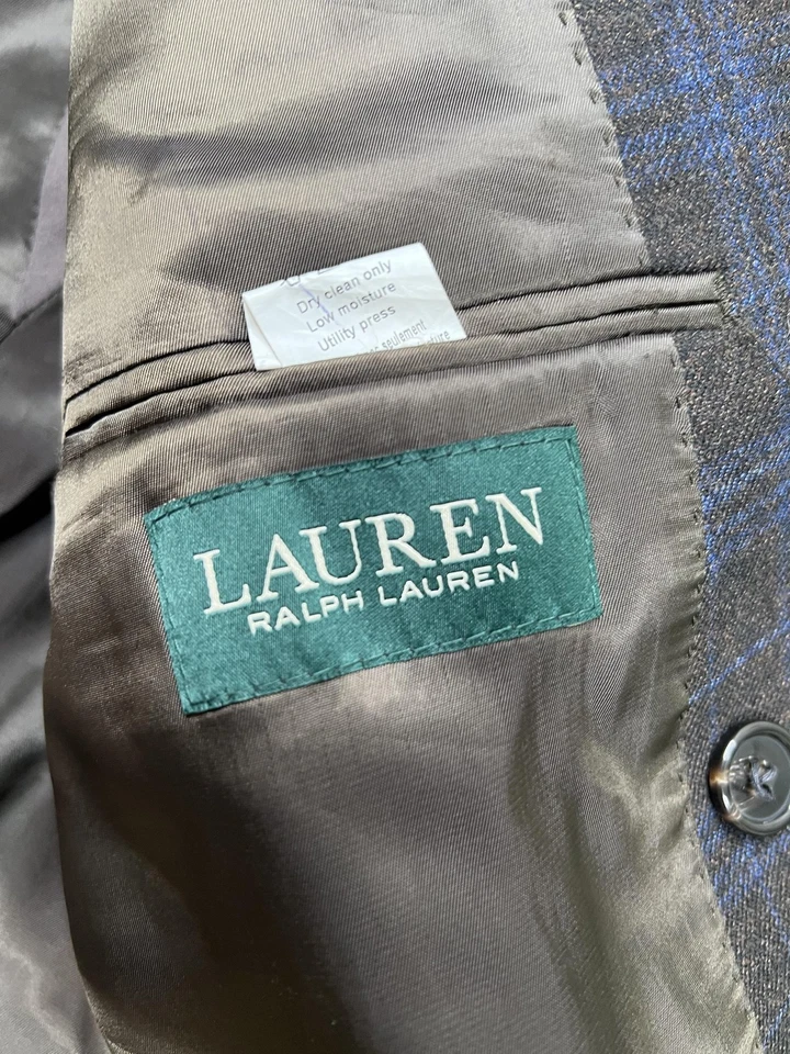 Lauren Ralph Lauren Blazer мужской 42S серый синий клетчатый двубортный шерстяной чек - Изображение 4 из 4