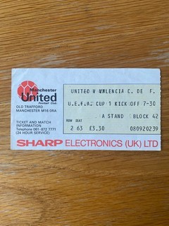Ticket : Manchester United v Valencia 15September 1982 UEFA Cup.
