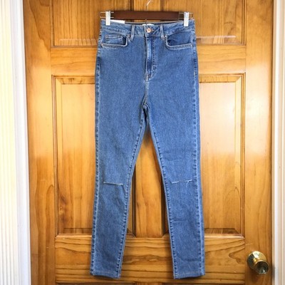 Forever 21 Sculpted High Rise Sz 25 Skinny Jeans Medium Wash Knee Slits