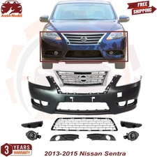 Front Bumper Cover Upper Lower Grille With Fog Light For 2013-2015 Nissan Sentra