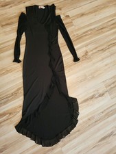 Kleid Schwarz Langarm Gr 36 S Rüschen Schlitz Latina Salsa