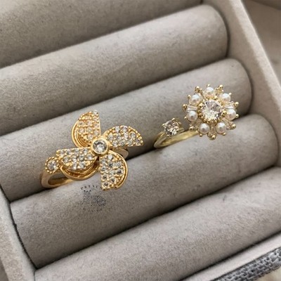 Fidget Ring Konvolut Pack - Windmühle & Kunstperlen Blume ADHS Ring, Spinner Ring
