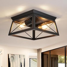Black Ceiling Lights 2 Lights - Modern Industrial Ceiling Lamp E27 Flush Mount 