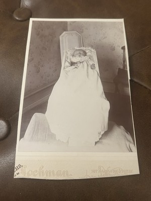 Rare Antique Post Mortem Cabinet Card Photo Baby In Casket Infant Funeral Oddity