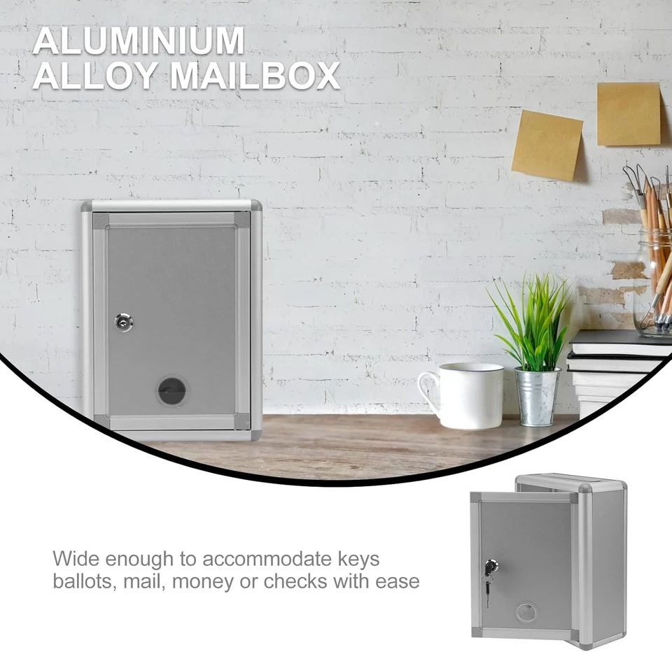 NUOBESTY 1pc Wall Hanging Aluminum Alloy Post Box Wall-Mounted Mailbox Silver  - Image 3 of 4