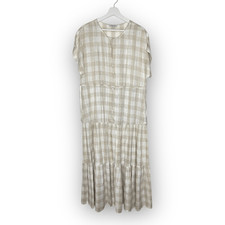 Madewell Button Front Tiered Midi Dress Undyed Gingham Linen Blend Women’s Small