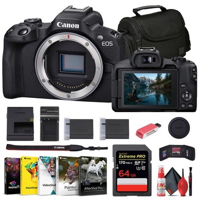Canon EOS R50 Mirrorless Camera Shoot & Edit Kit - Photo Suite, Mem Cards & More