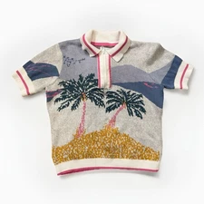 CYNTHIA ROWLEY Knit Sweater Womens Small Palm Trees 1/4 Zip Pullover Mockneck