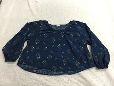 A.n.a A New Approach Blouse Plus Size 1X Blue Floral Long Sleeves Light Airy