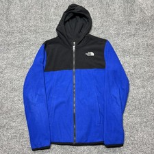 The North Face Jacket Boys Large 14/16 Blue Black Fleece Hooded Full Zip Outdoor