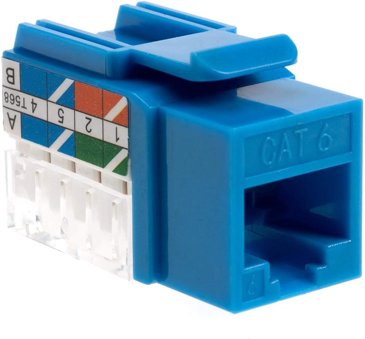 Slim Profile Cat6 Keystone Jacks, Blue, 50 Pack