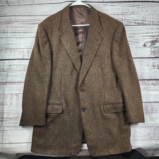 Canali LANA Wool/Cashmere Herringbone Blazer Coat Mens 56L Brown Luxury Fit
