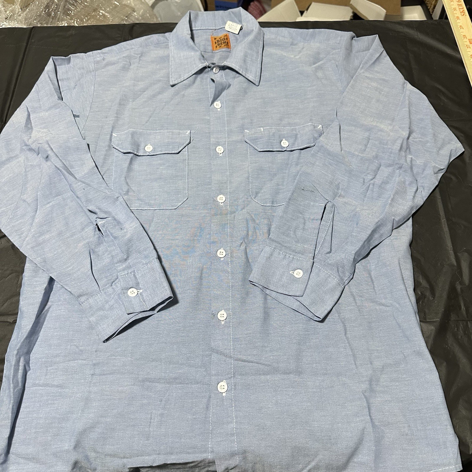 Wrangler, Vintage 70s 80s Big Ben Wrangler Chambray Work Shirt Mens Large Regular USA
