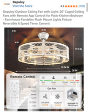 Depuley Outdoor Ceiling Fan with Light: 26" Caged Ceiling Fans with Remote App C