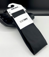 DKNY Men's 100 Polyester Tie  Black  Sateen Solid  Designer 