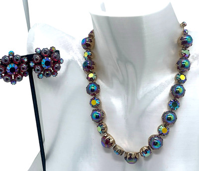 Incredible Fenichel Bubble Glass Iridescent Ruby Red Necklace & Earring Set
