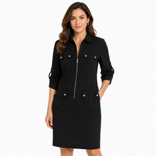 Michael Kors Dress Womens 2X Black Zip Front Utility Safari Dress Roll Tab