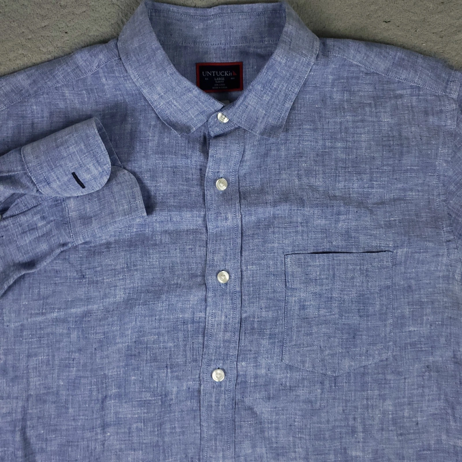 UNTUCKit Shirt Mens Size Large Blue Linen Slim Fit Button Up Long Sleeve