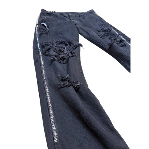 Rustler Updone Custom Made Studded Goth Punk Black Denim Distress Jeans 36x32 E8 - Picture 5 of 17