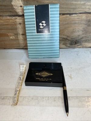 Vtg Sheaffer Ballpoint Pen Desk Set Single 303 Blue Ink-General Steel Tank Base
