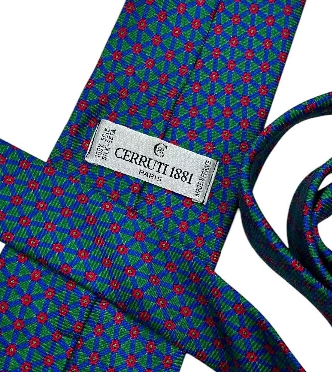 Corbata de seda para hombre CERRUTI corbata de lujo verde azul rojo geométrica floral con:3,7" usada en excelente estado Foto 2 de 3