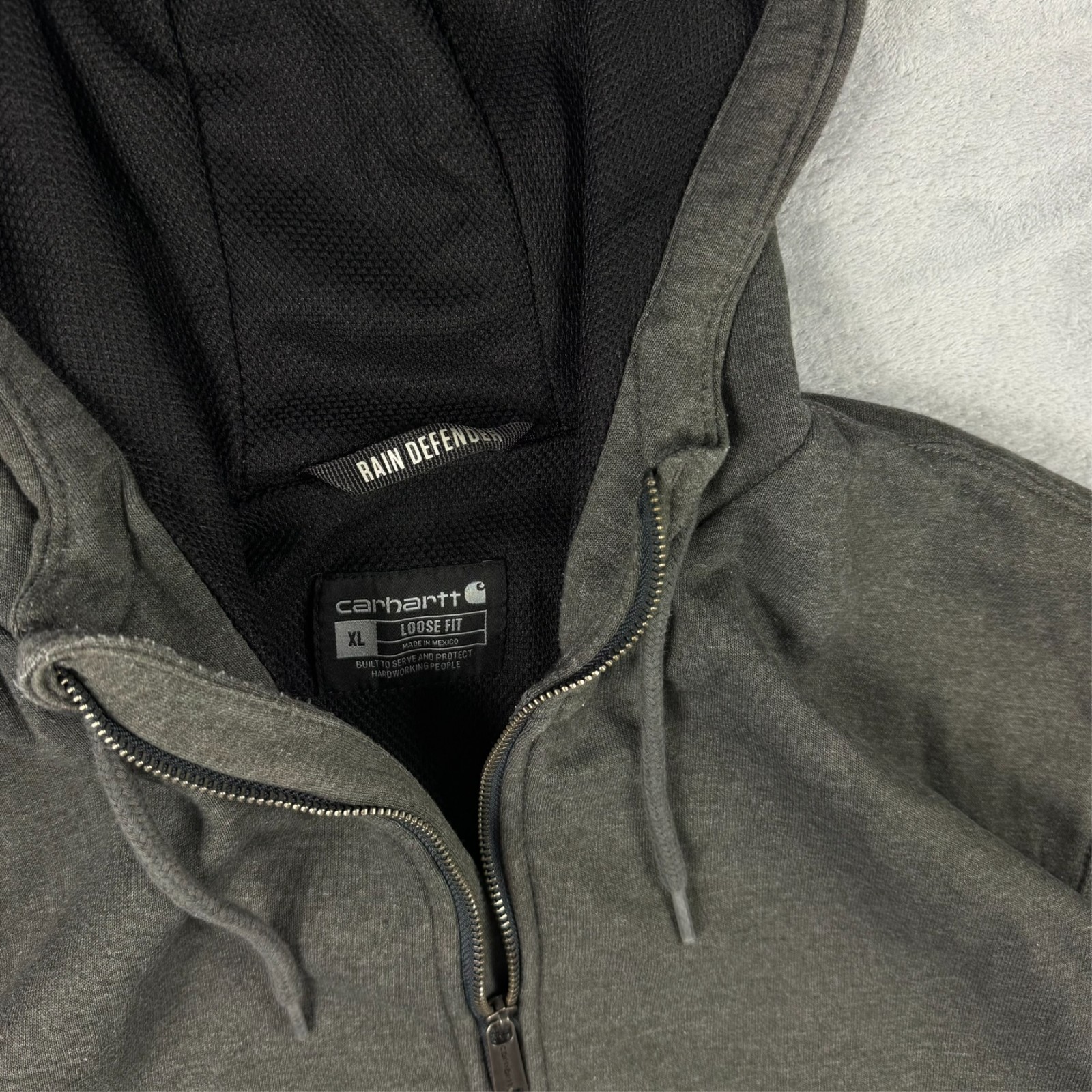 Vintage Carhartt 2000s Heavyweight Lined Rain Defender Grey Loose Fit XL Hoodie image 6