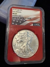 2018 - $1 American Silver Eagle NGC MS69 First Day Issue ALS Label Red Core