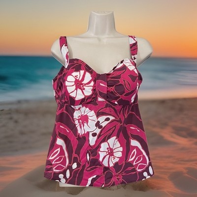 Lascana Magenta Pink White Floral Padded Push Up Tankini Top EUR 44C